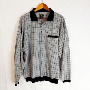 Vintage Members Only LS Polo Gray Black Sz XL